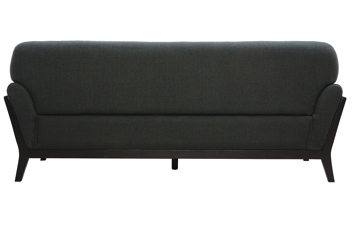 Canap� 3 places en tissu gris fonc� et bois noir YOKO