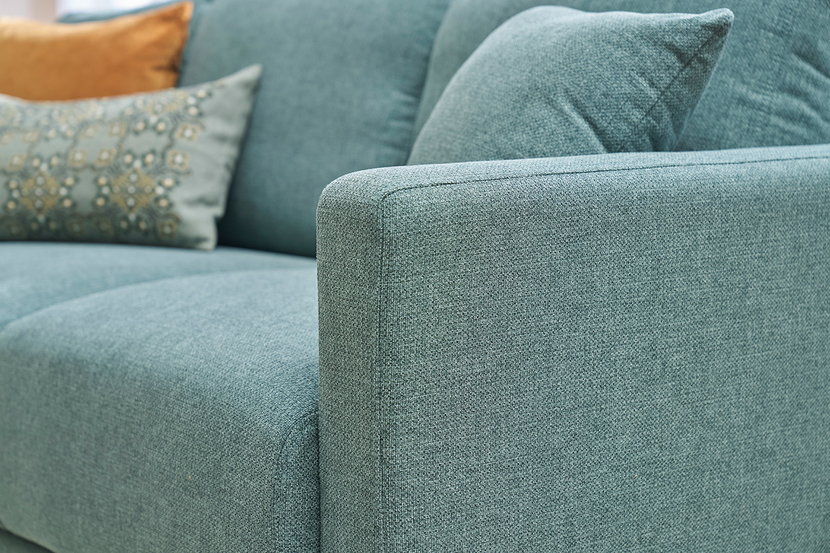 Canap 3 places en tissu vert de gris et bois clair MUNIK