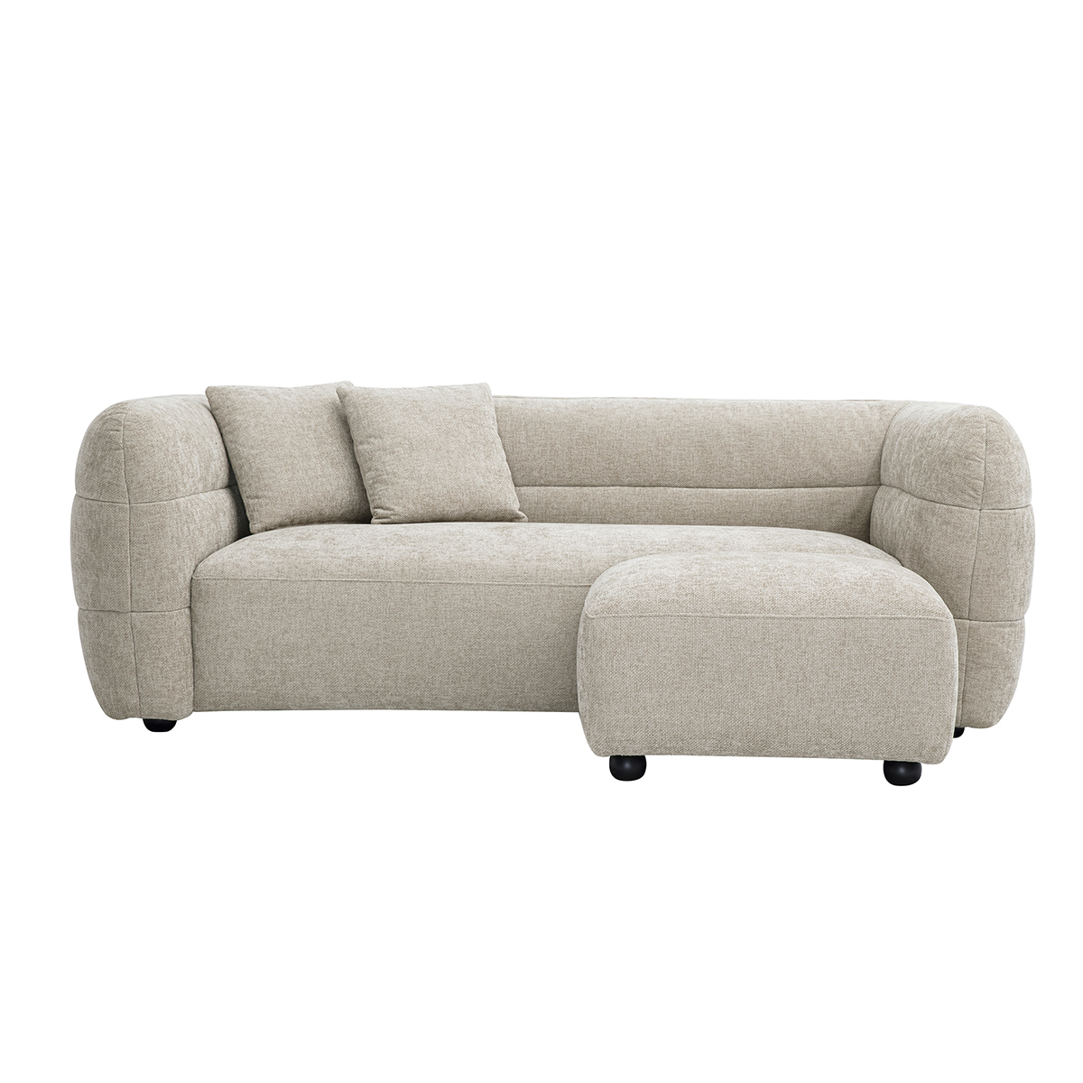 Canapé 3 places et repose pieds en tissu effet velours texturé beige JOYA Canapé 3 places et repose pieds en tissu effet velours texturé beige JOYA