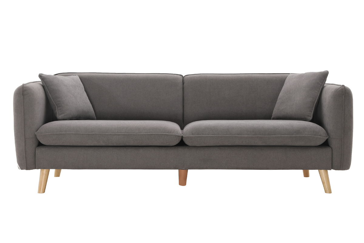Canap� 3 places scandinave effet velours gris et bois ENIS
