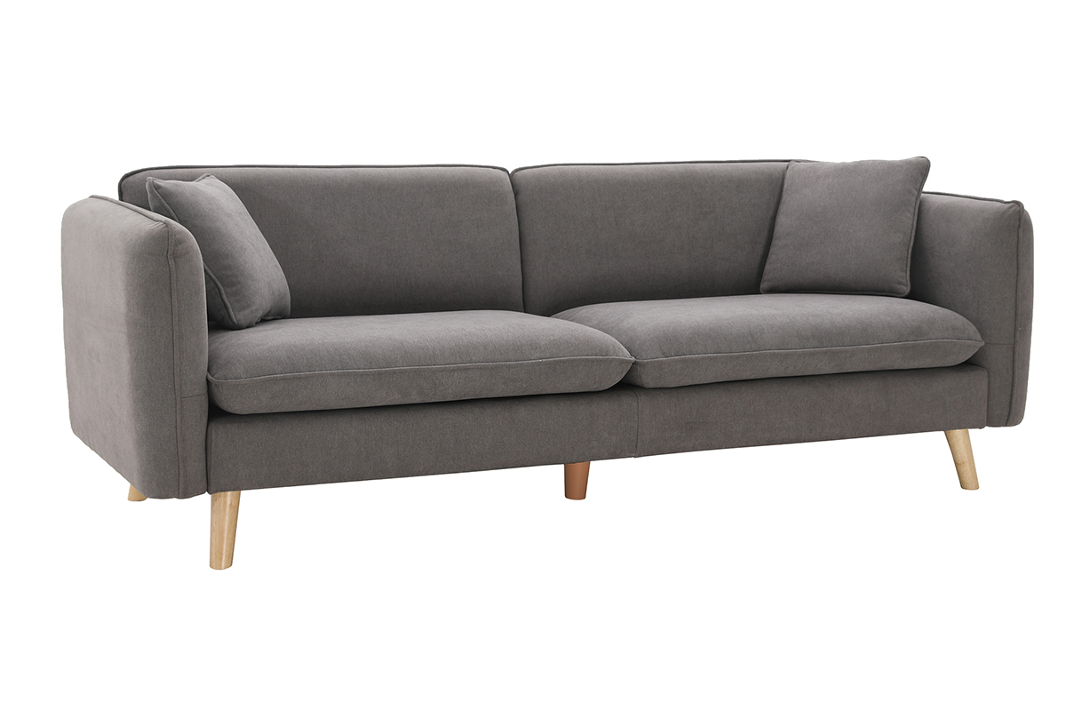Canap� 3 places scandinave effet velours gris et bois ENIS