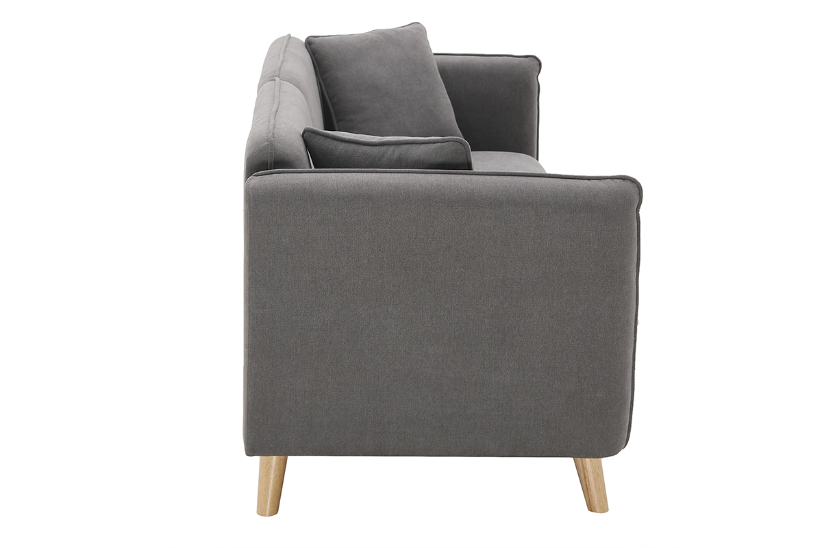 Canap� 3 places scandinave effet velours gris et bois ENIS