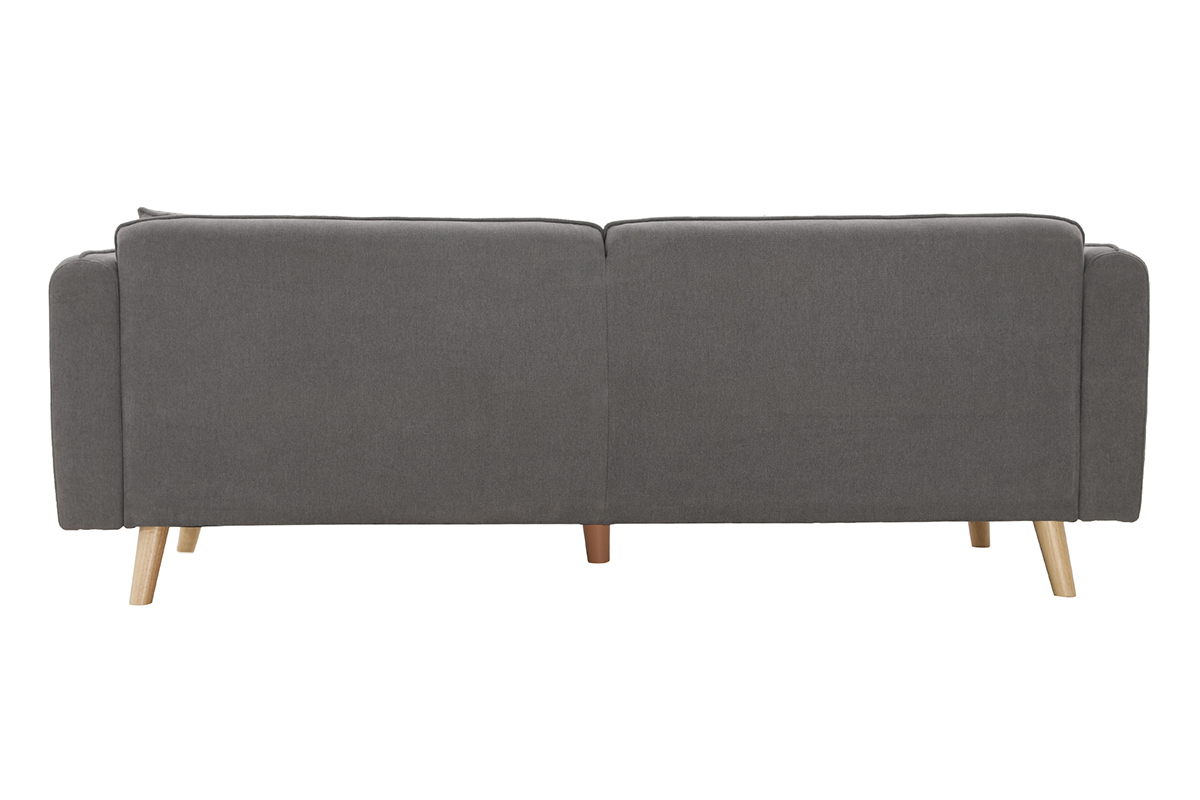 Canap� 3 places scandinave effet velours gris et bois ENIS