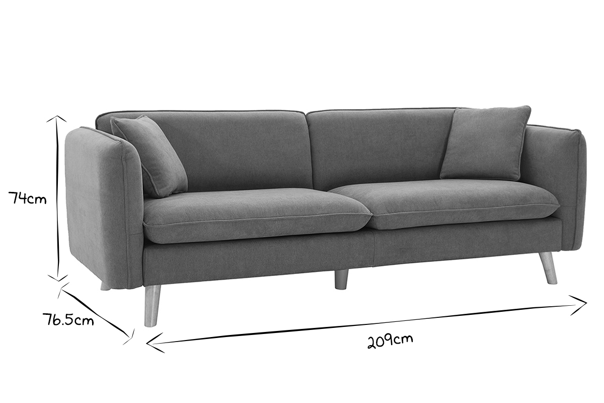 Canap� 3 places scandinave effet velours gris et bois ENIS