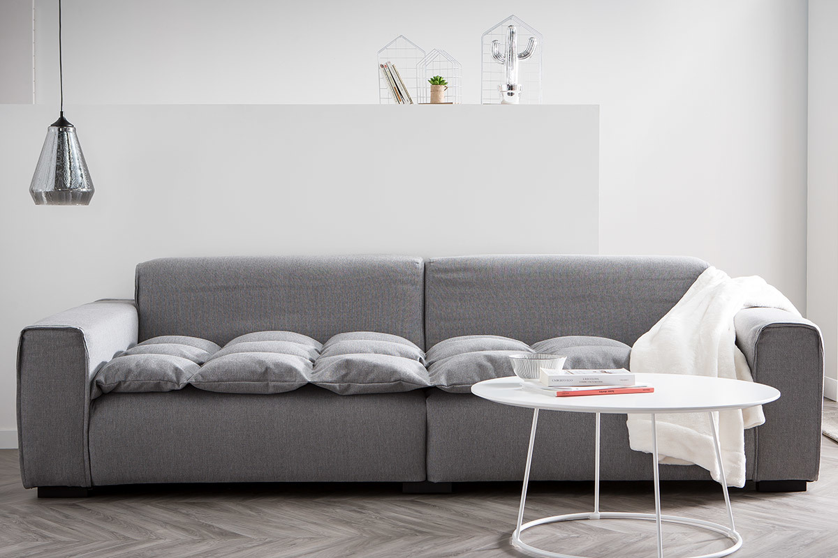 Canap 4 places design tissu gris clair MELLOW