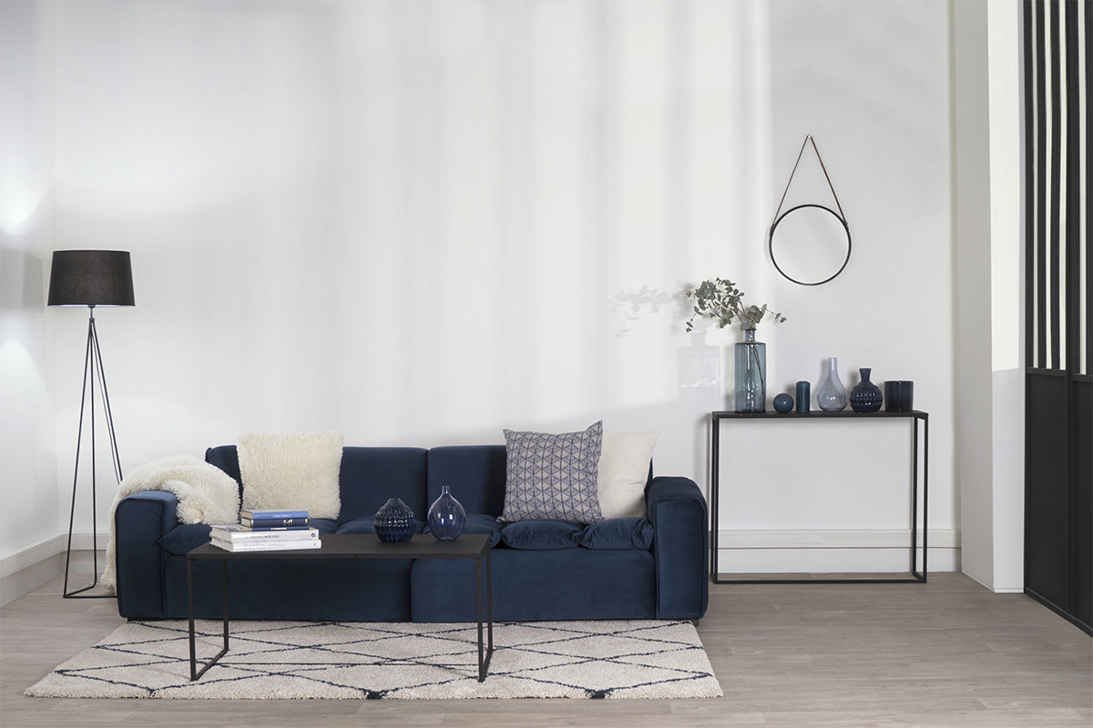 Canap 4 places design velours bleu nuit MELLOW