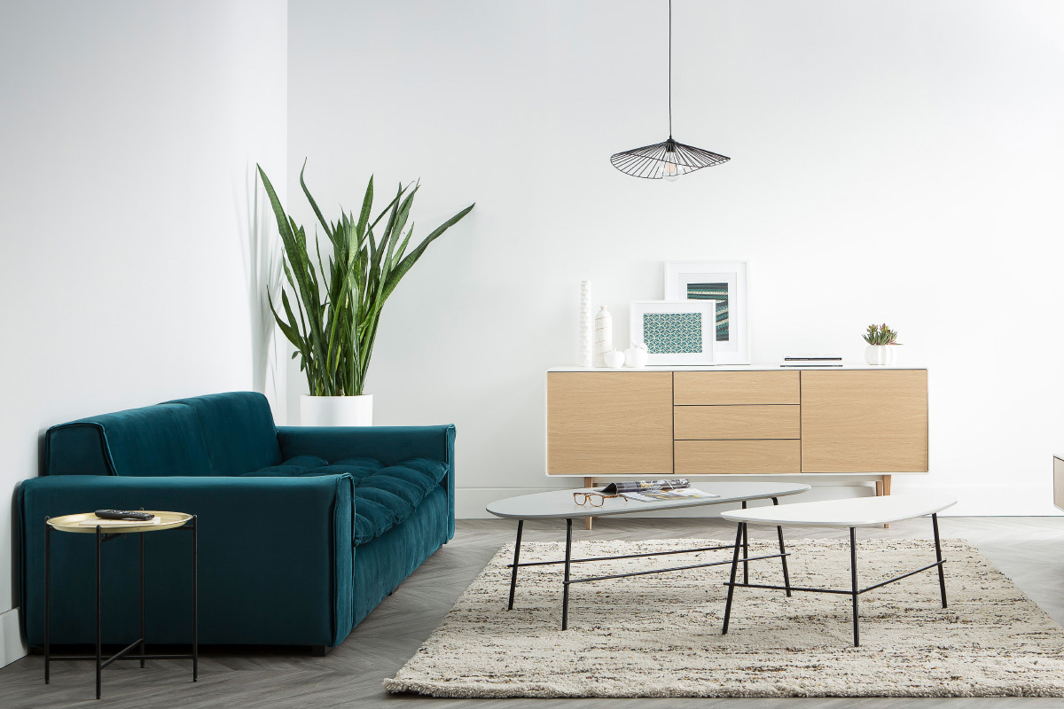 Canap 4 places design velours vert opale MELLOW