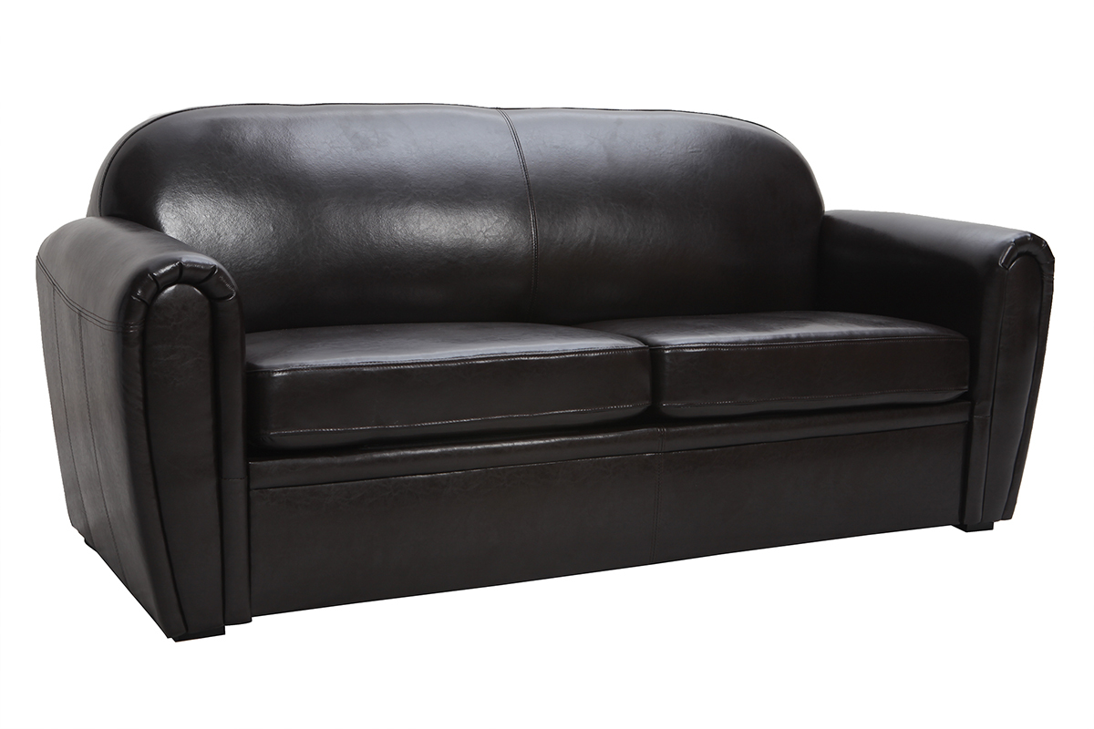 Canap Club convertible cuir marron fonc 3 places - cuir de vachette