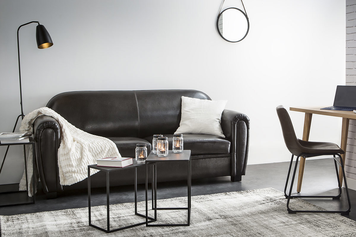 Canap Club convertible cuir marron fonc 3 places - cuir de vachette