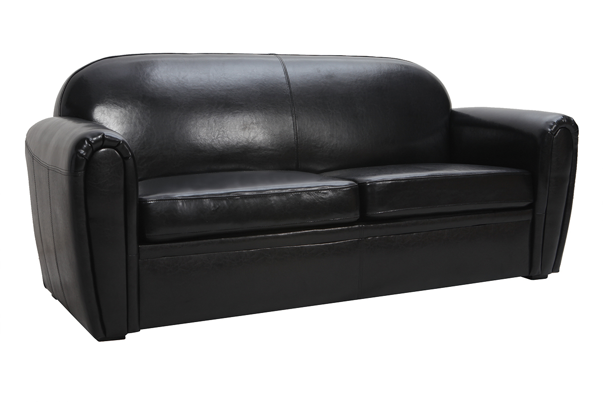 Canap Club convertible en cuir noir 3 places - cuir de vachette
