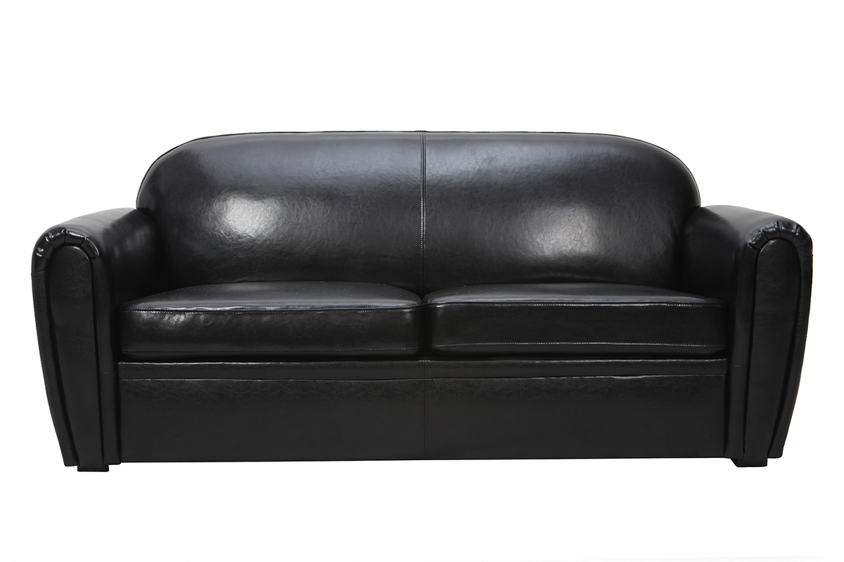 Canap Club convertible en cuir noir 3 places - cuir de vachette