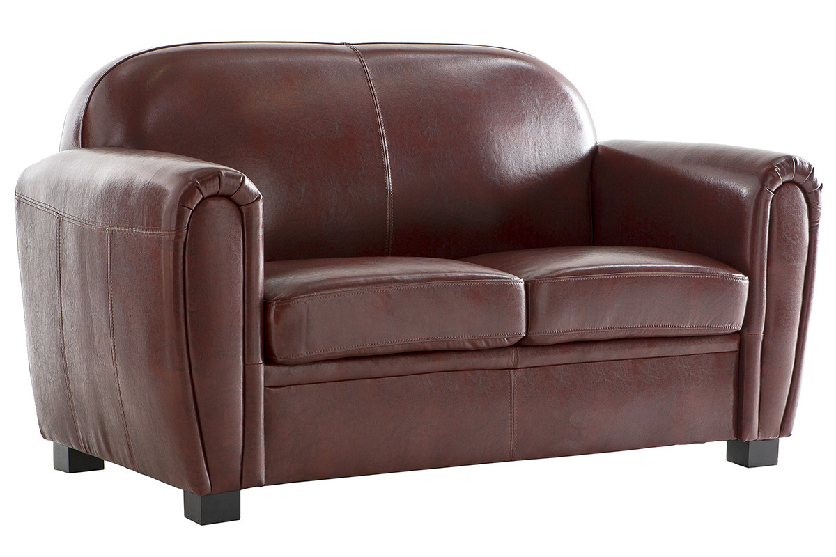 Canap� Club cuir marron clair 2 places - cuir de vachette