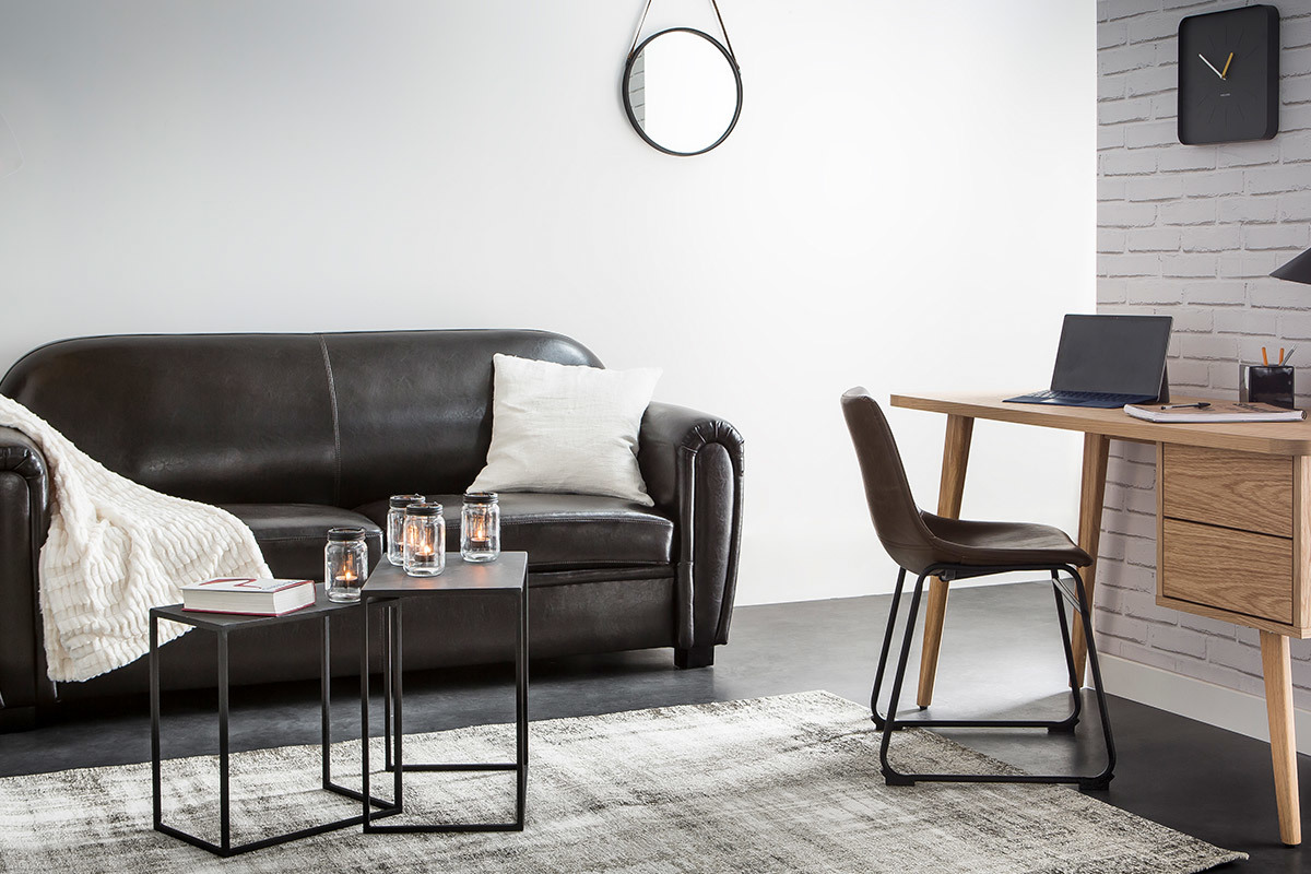 Canap� Club cuir marron clair 3 places - cuir de vachette