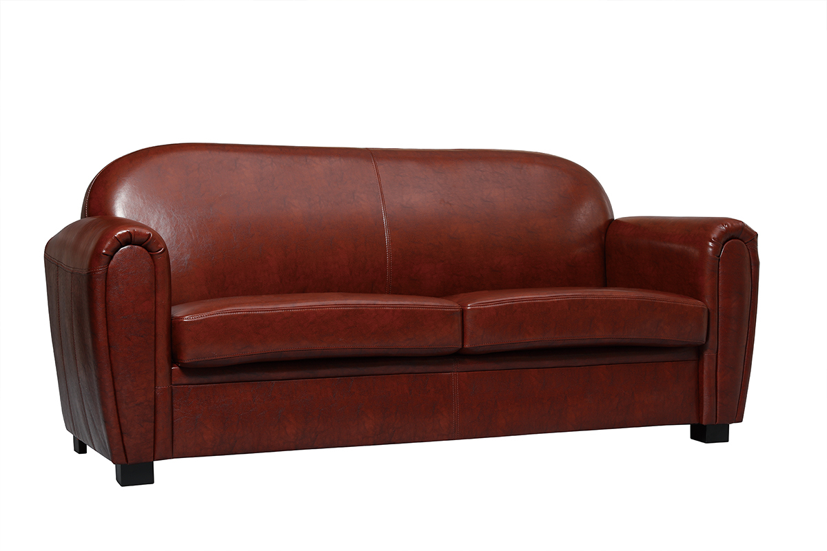 Canap� Club cuir marron clair 3 places - cuir de vachette