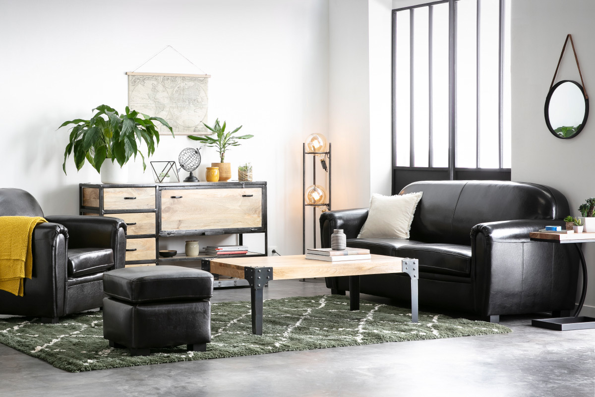 Canap� Club cuir noir 3 places - cuir de vachette