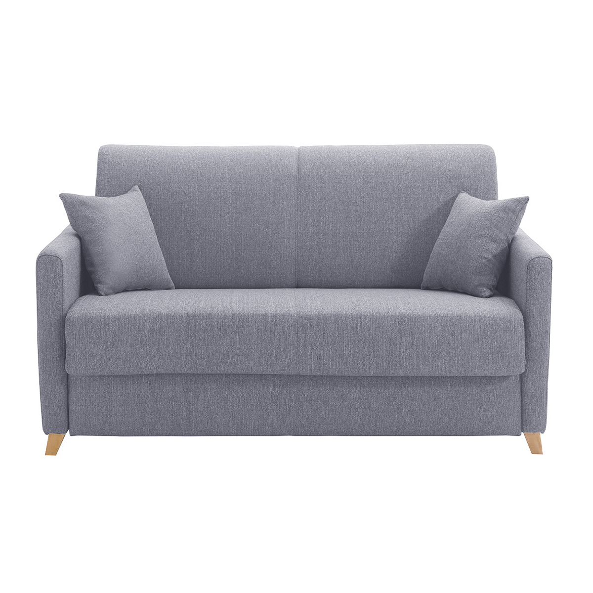 Canapé convertible 2-3 places en tissu gris et bois clair avec matelas 13 cm SKANDY Canapé convertible 2-3 places en tissu gris et bois clair avec matelas 13 cm SKANDY