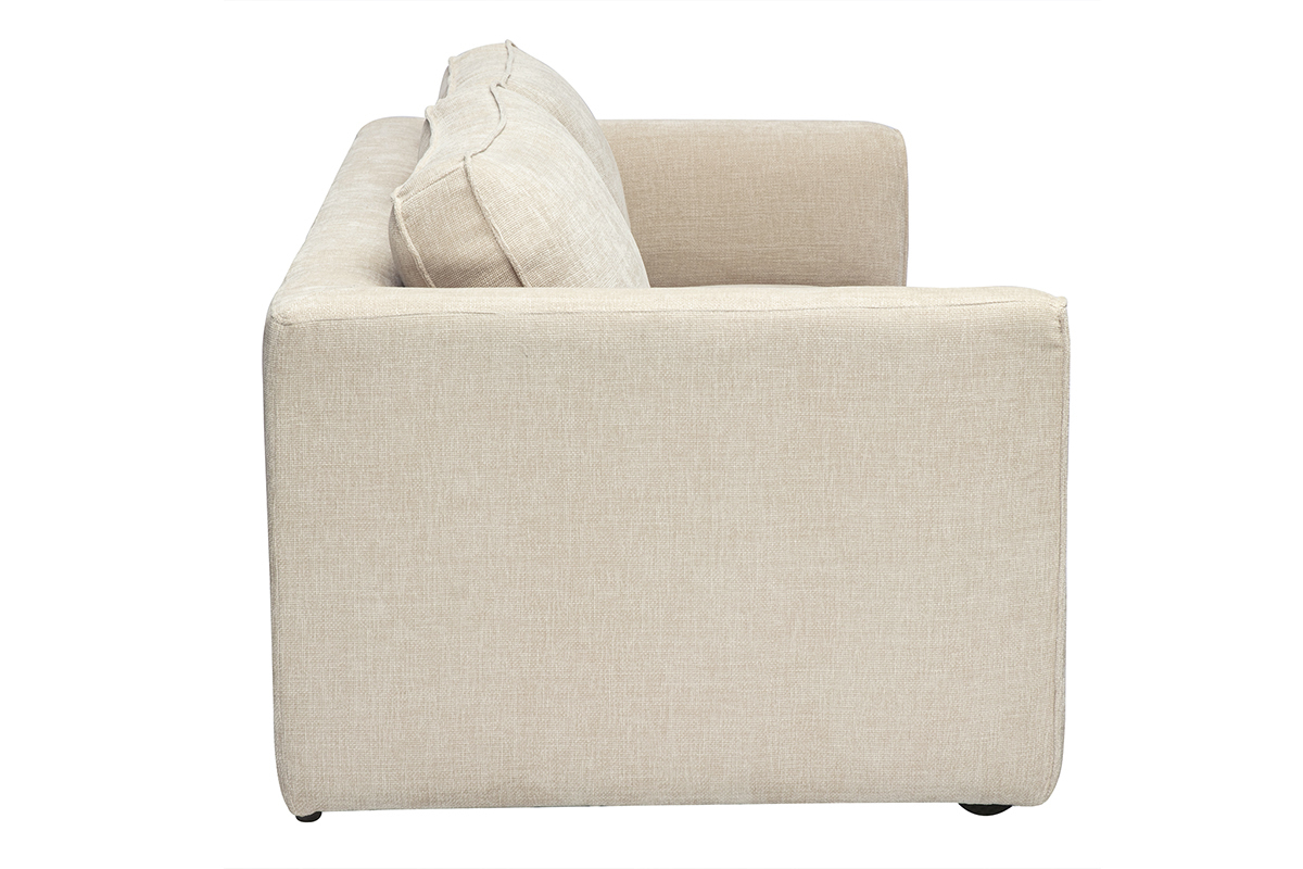 Canap convertible beige deux places, vue de profil gauche.