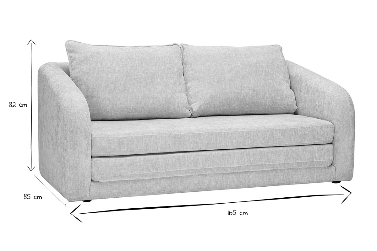 Canap convertible 2 places, dimensions 165x85x82 cm, noir et blanc.