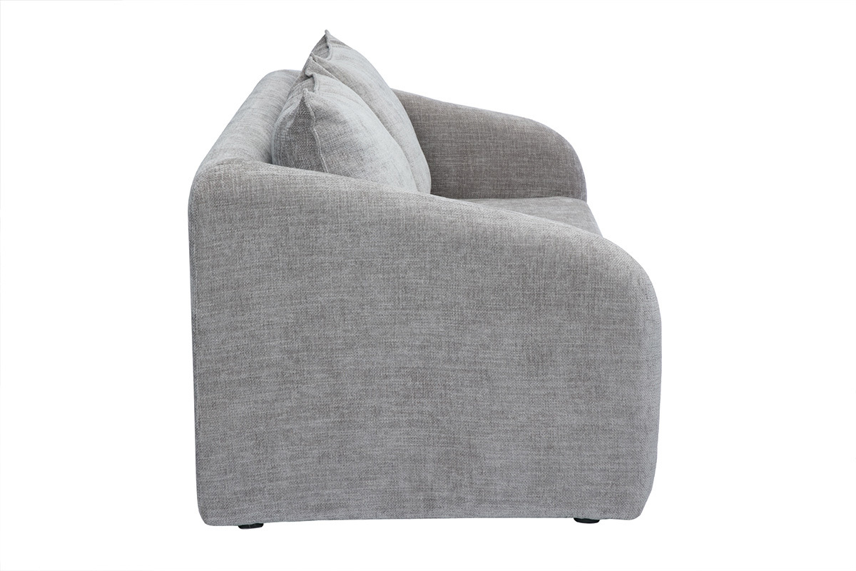 Canap convertible 2 places gris, vue de ct, avec tissu effet velours textur.