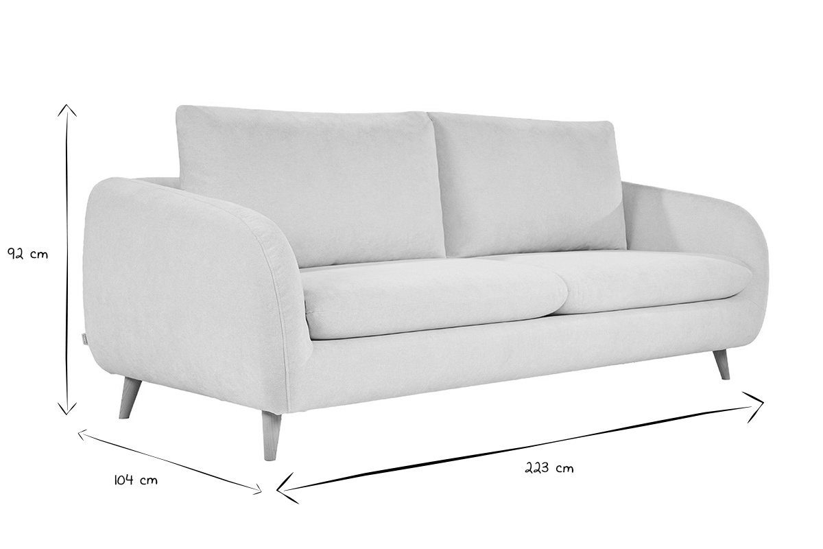 Dimensions du canap� convertible en noir et blanc, 92 cm de hauteur, 104 cm de profondeur, 223 cm de largeur.
