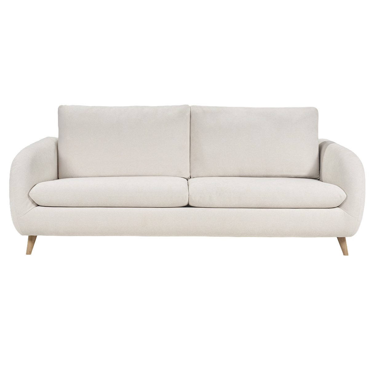 Canapé convertible 3-4 places en tissu effet velours beige avec matelas 10 cm LEANDRE Canapé convertible 3-4 places en tissu effet velours beige avec matelas 10 cm LEANDRE