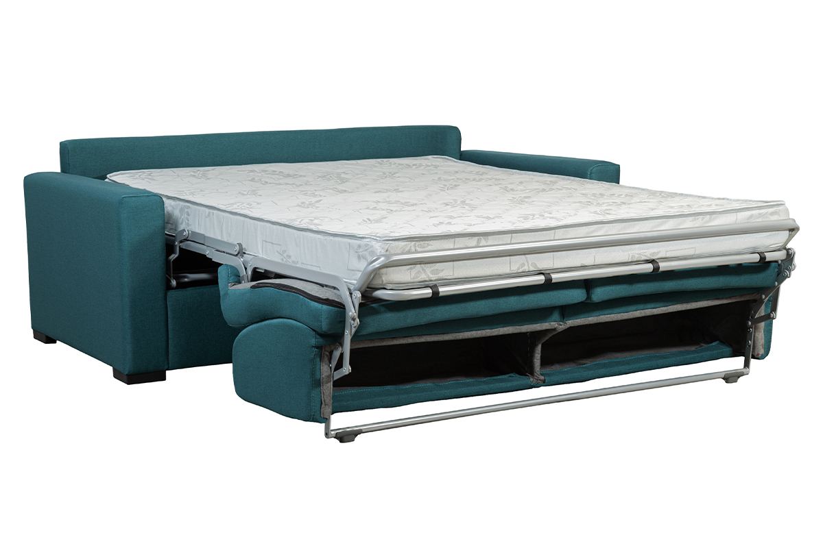 Canap� convertible 3 places en tissu bleu canard avec matelas 12 cm DOME