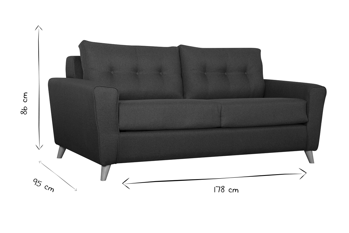 Canap� convertible 3 places en tissu bleu canard et bois clair avec matelas 9 cm BEAUBOURG