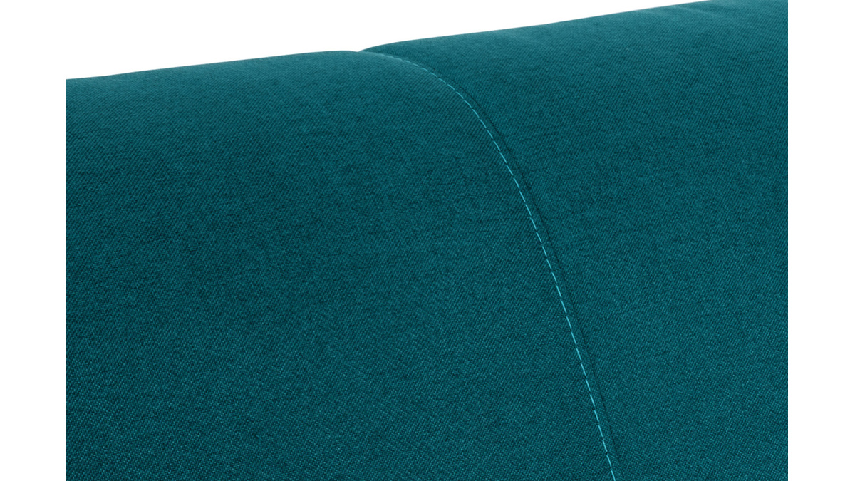 Canapé convertible 3 places en tissu bleu paon et bois clair avec matelas 12 cm SKANDY