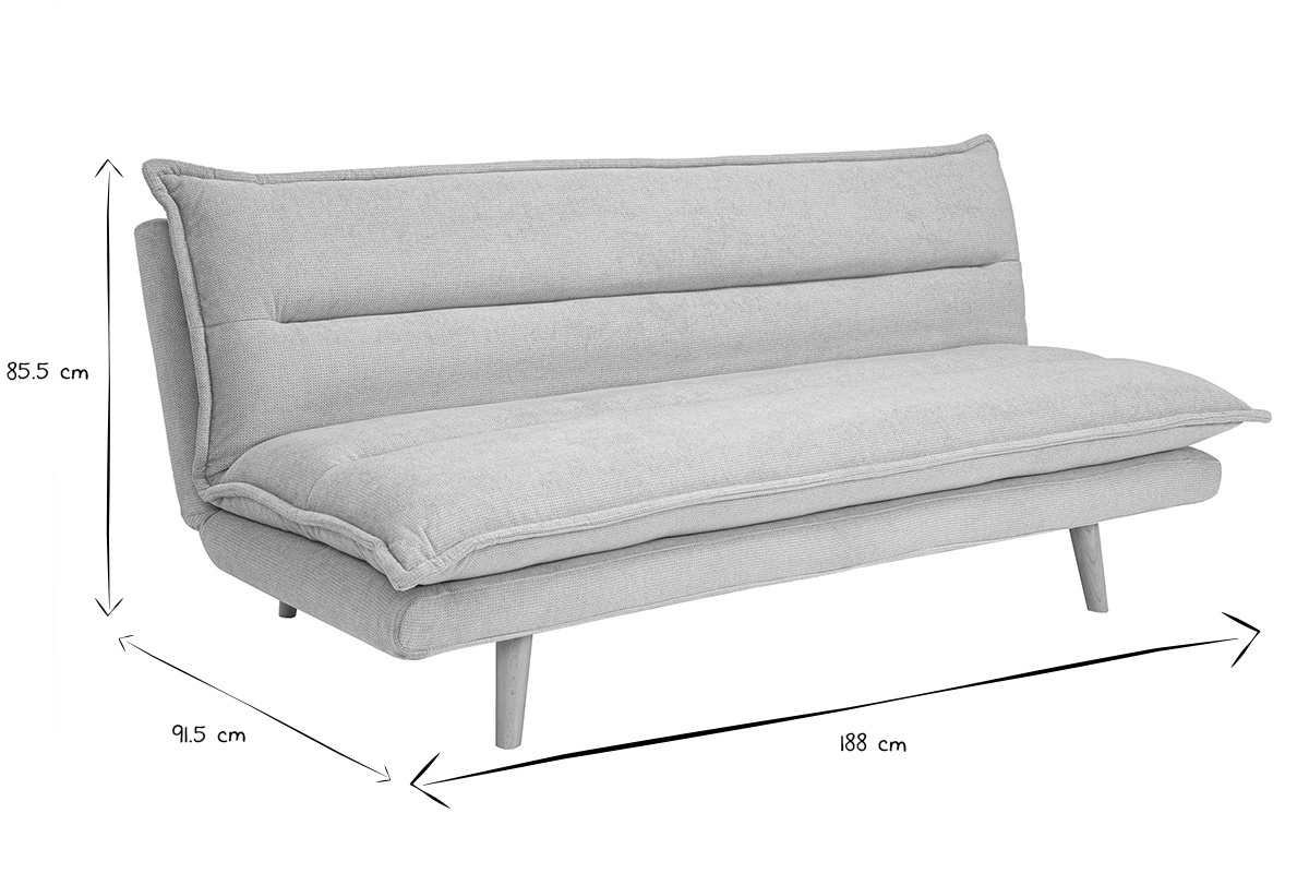 Canap convertible BINGO en noir et blanc avec dimensions: L188 x P91,5 x H85,5 cm.