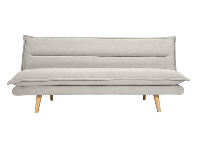 Canapé convertible 3 places en tissu chenille beige et bois clair BINGO