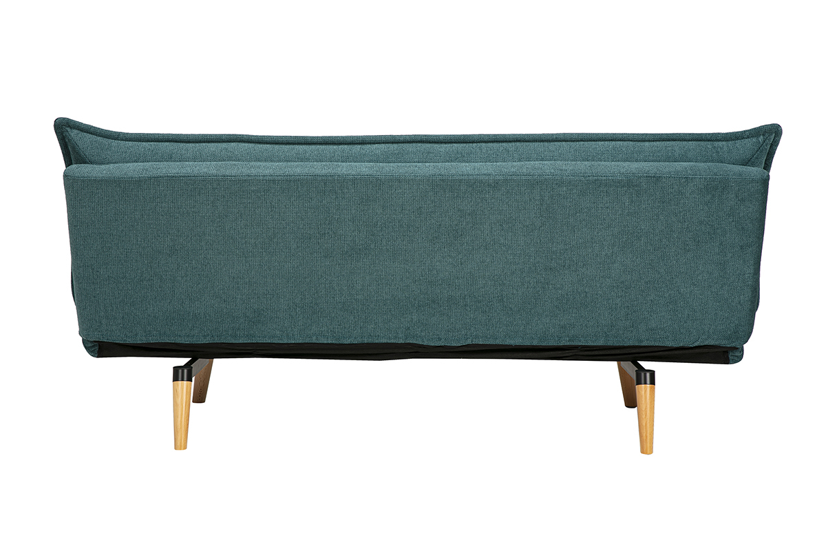 Canap convertible 3 places en tissu chenille cladon et bois clair