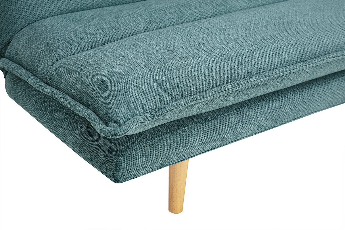 Canap convertible 3 places effet velours vert cladon et bois clair