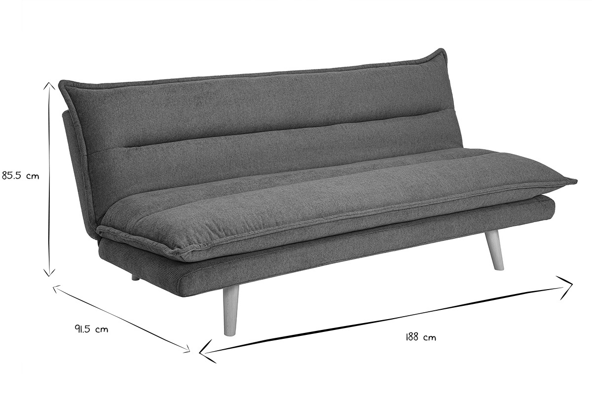 Canap convertible 3 places en tissu velours cladon et bois clair BINGO