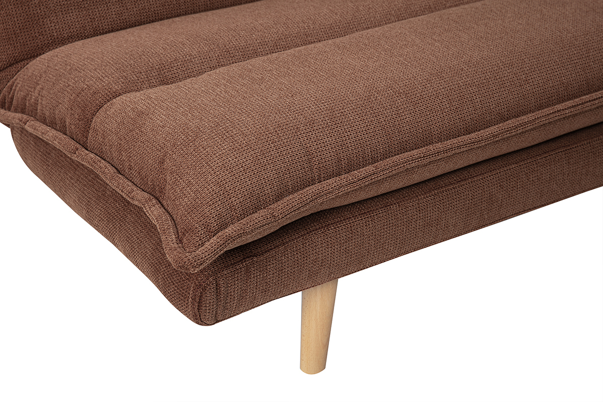 Coin du canap BINGO en tissu terre brle avec pied en bois clair.