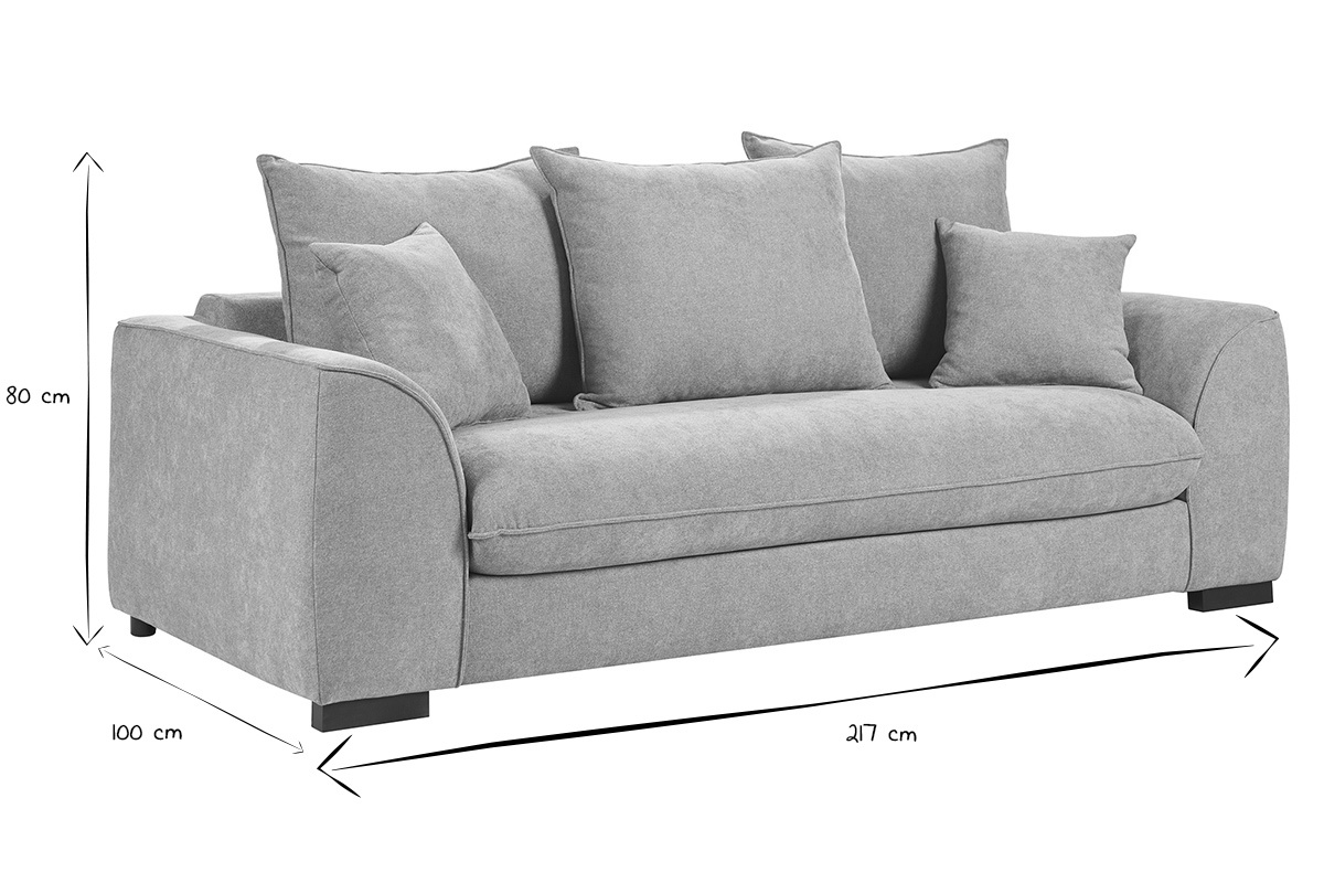 Canap convertible 3 places, dimensions 217x100x80 cm, en noir et blanc.