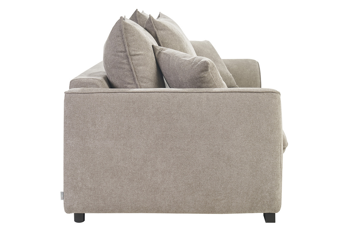 Canap convertible 3 places taupe effet velours, vue latrale.