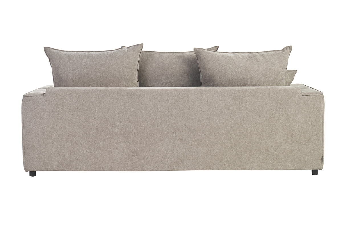 Dos du canap convertible 3 places en tissu effet velours taupe ARMAND.