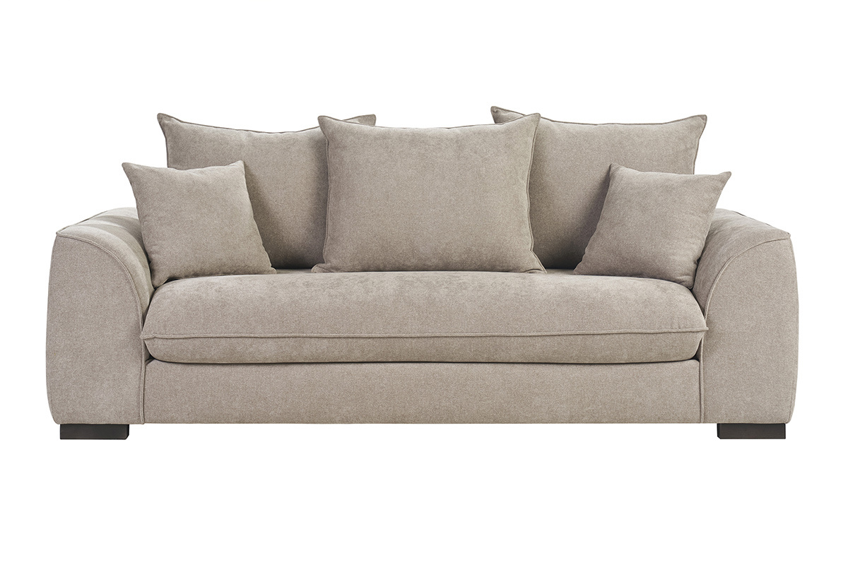 Canap convertible 3 places taupe, effet velours, vue de face.