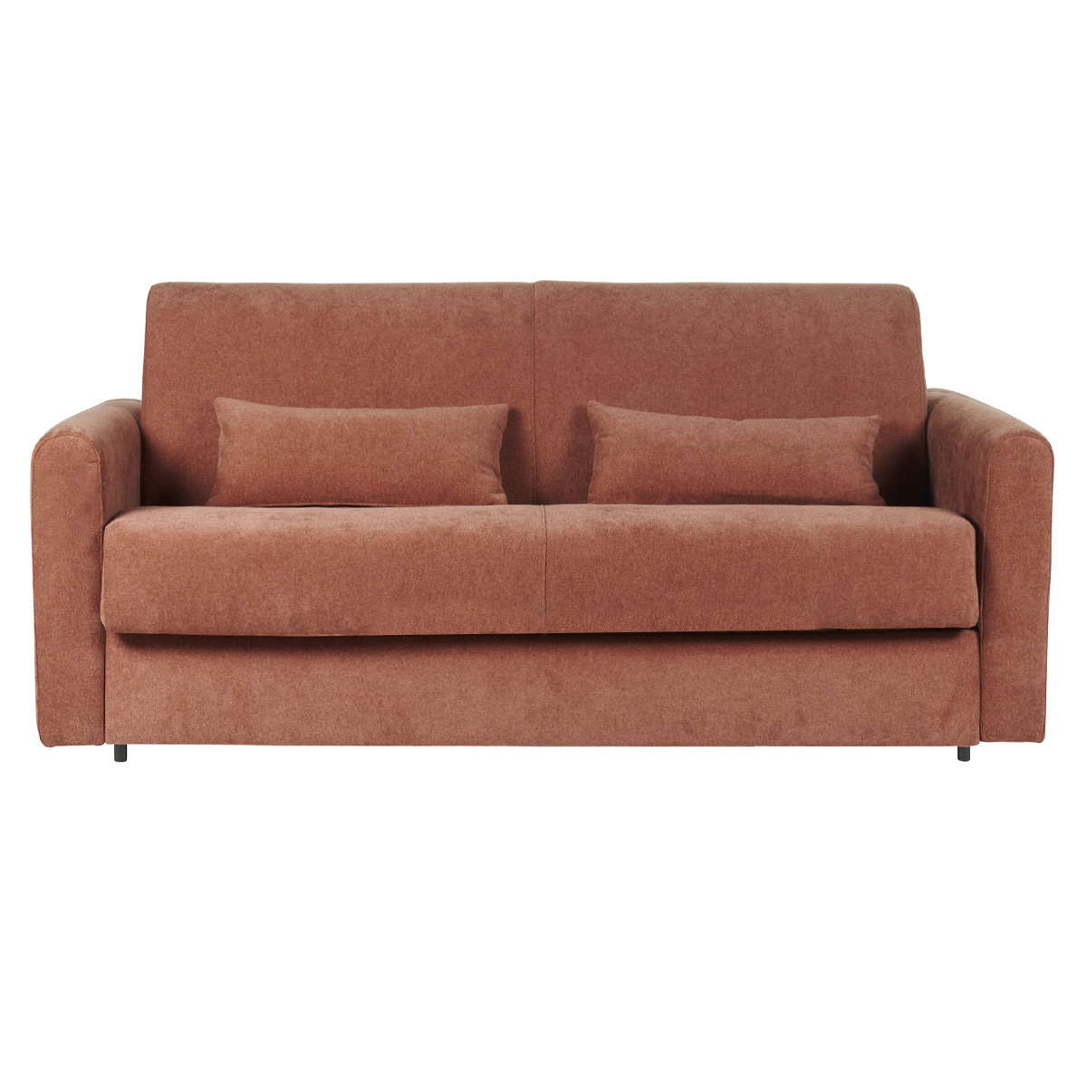 Canapé convertible 3 places en tissu effet velours terre brûlée avec matelas 13 cm LETTO Canapé convertible 3 places en tissu effet velours terre brûlée avec matelas 13 cm LETTO