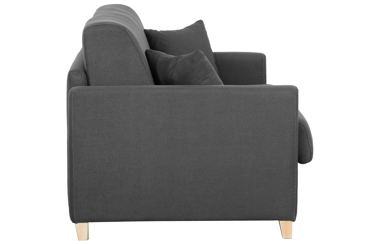 Canap� convertible 3 places en tissu gris anthracite et bois clair avec matelas 12 cm SKANDY