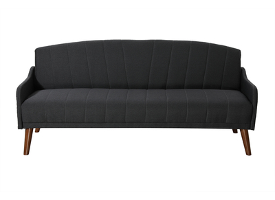 Canapé convertible 3 places en tissu gris foncé et bois foncé ARYA