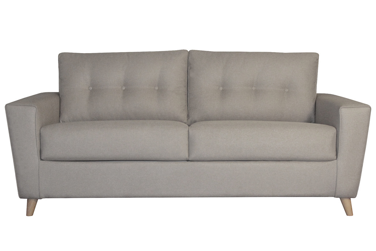 Canap� convertible 3 places en tissu lin naturel et bois clair avec matelas 9 cm BEAUBOURG