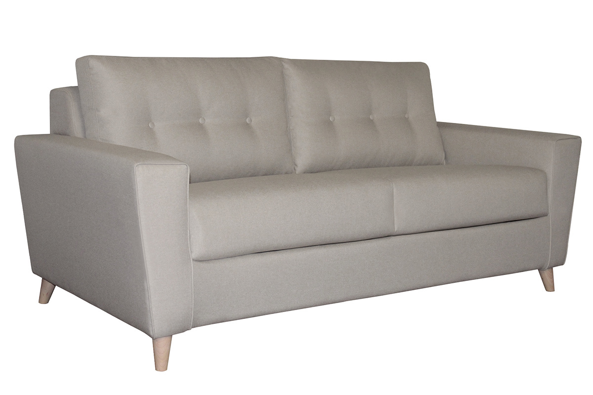 Canap� convertible 3 places en tissu lin naturel et bois clair avec matelas 9 cm BEAUBOURG