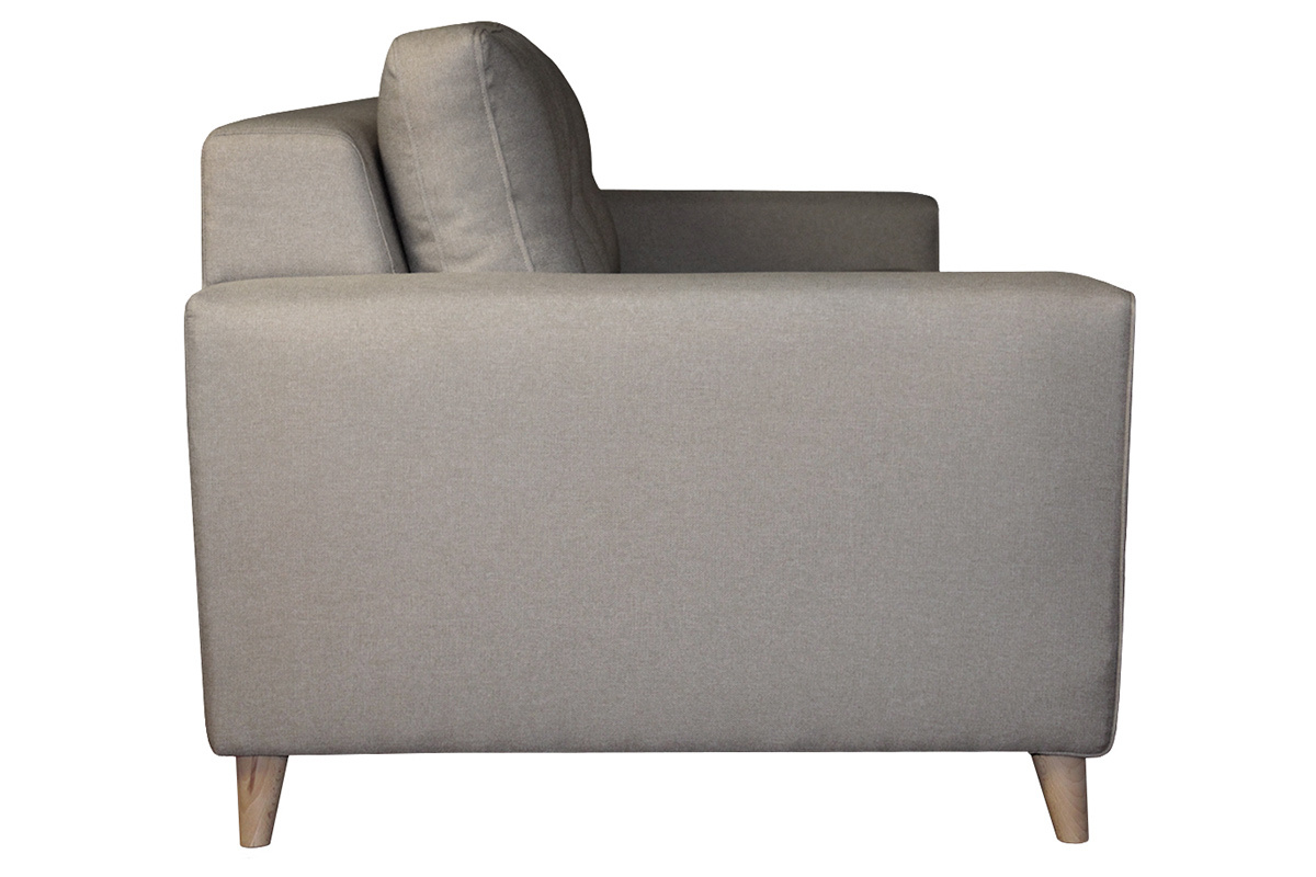 Canap� convertible 3 places en tissu lin naturel et bois clair avec matelas 9 cm BEAUBOURG