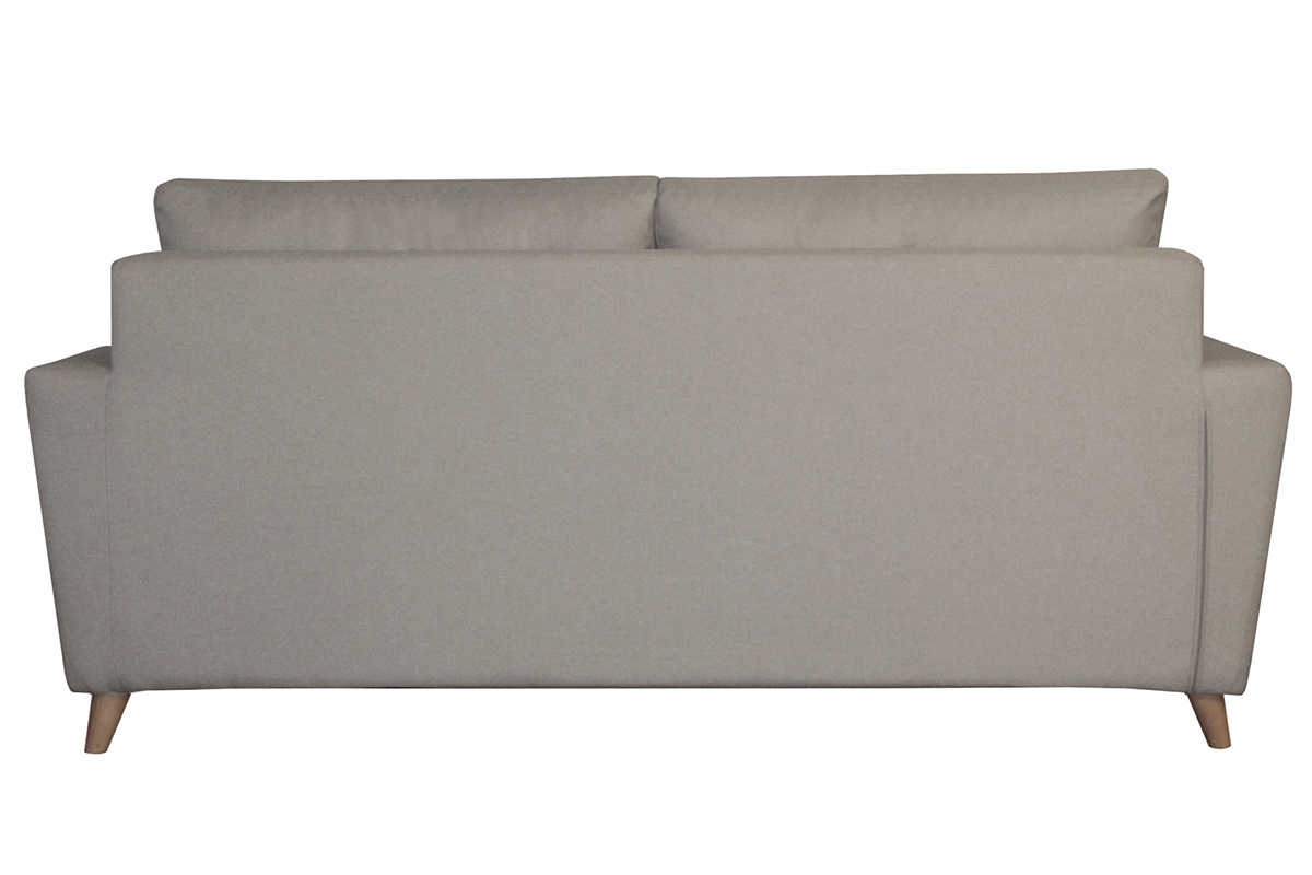 Canap� convertible 3 places en tissu lin naturel et bois clair avec matelas 9 cm BEAUBOURG
