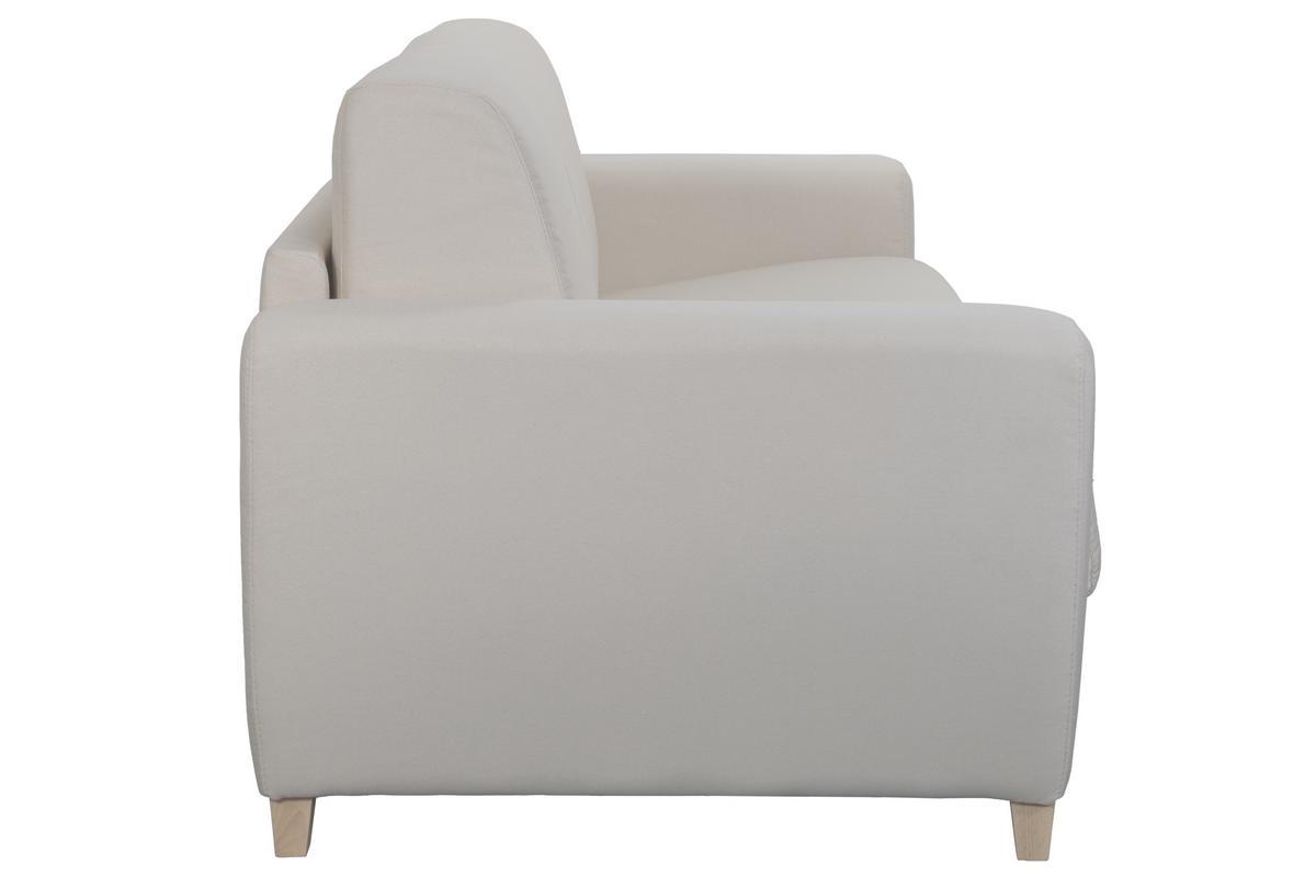 Canap� convertible 3 places en tissu naturel et bois clair avec matelas L140 cm 12 cm GRAHAM