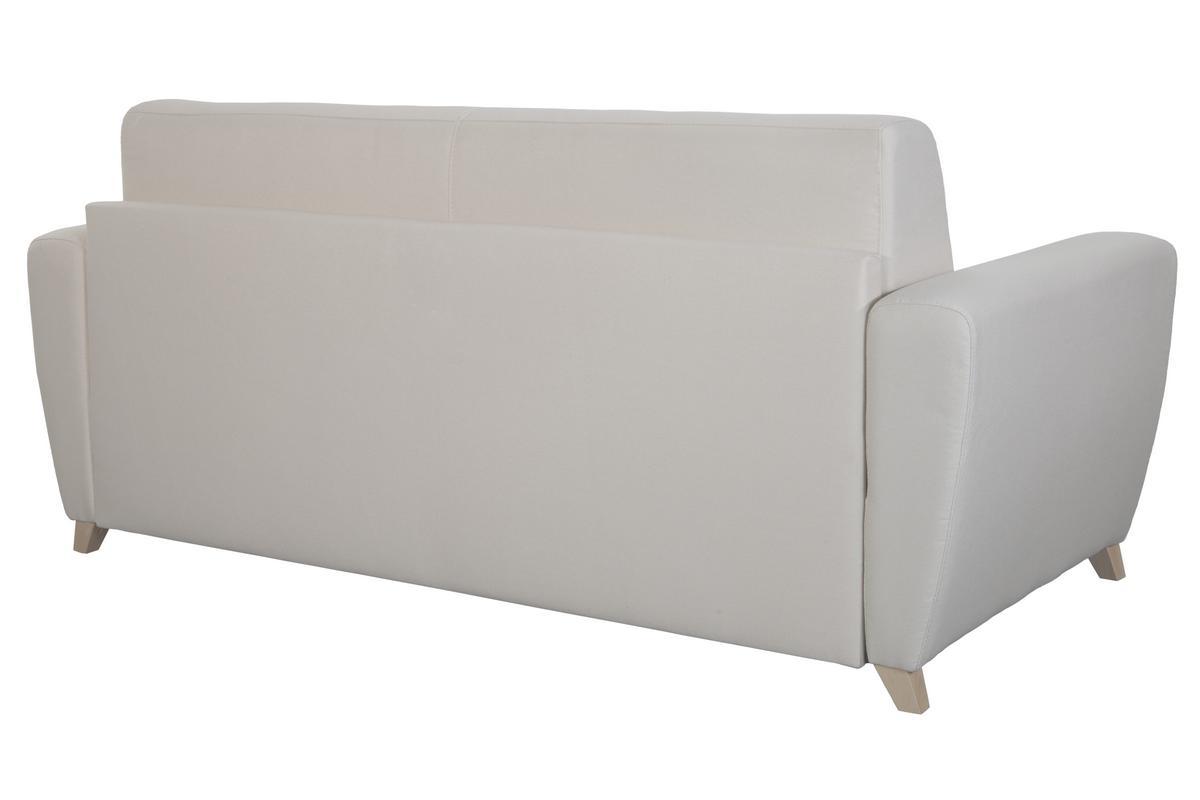 Canap� convertible 3 places en tissu naturel et bois clair avec matelas L140 cm 12 cm GRAHAM