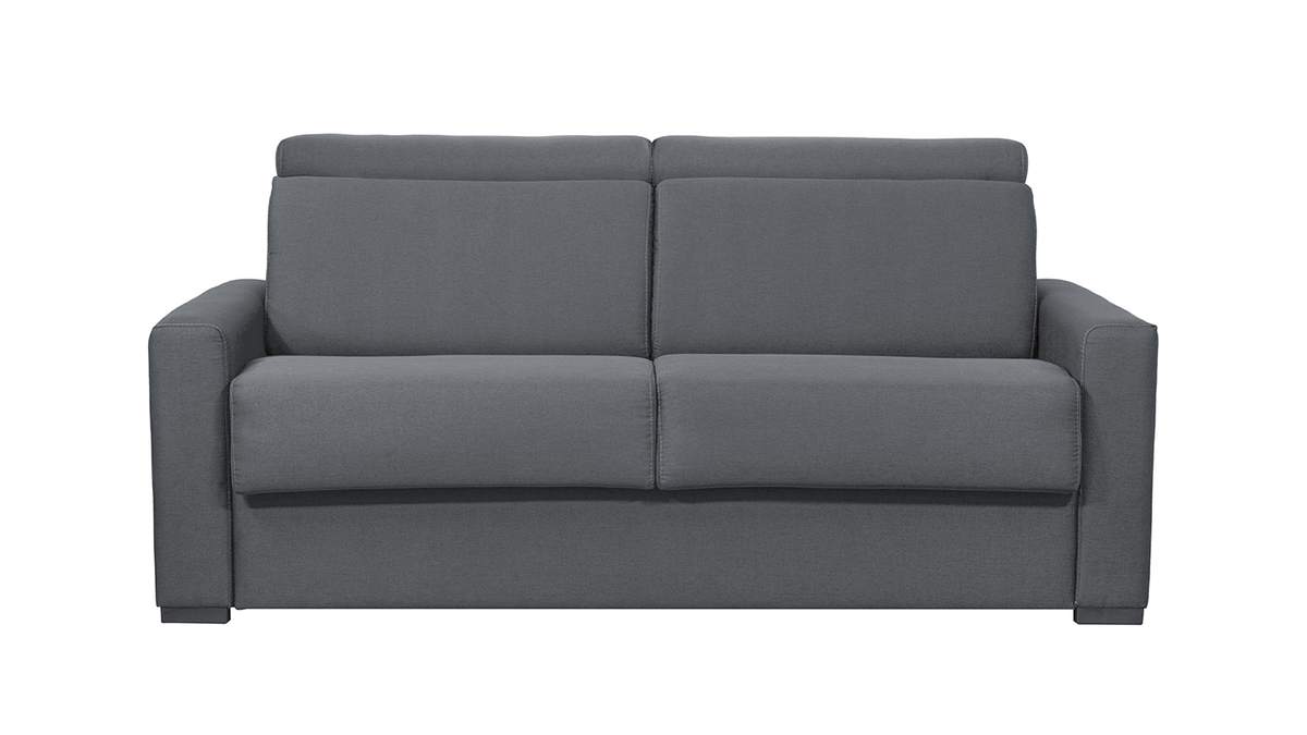 Canapé convertible 3 places gris anthracite avec matelas 18 cm et têtières ajustables NORO