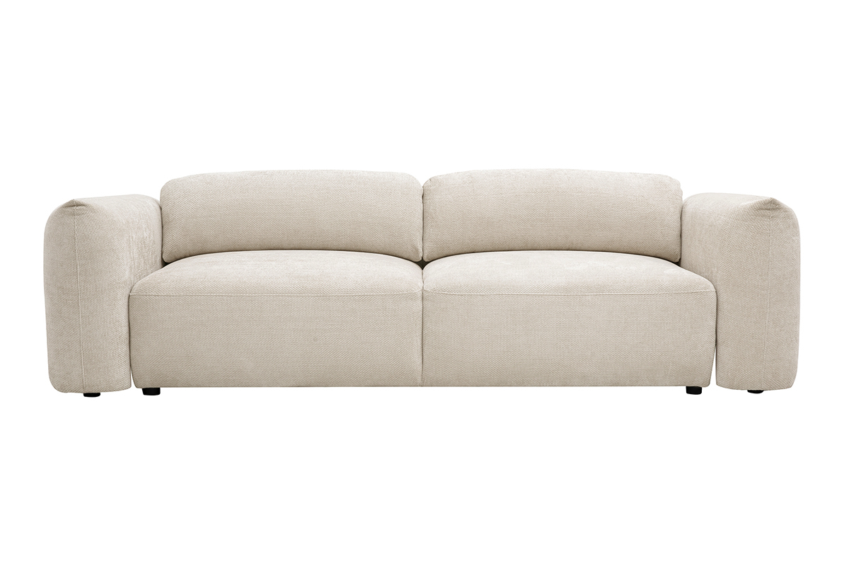Canap� convertible beige 4 places en tissu velours chenille, vue de face.