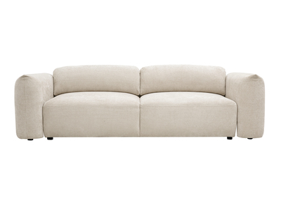Canap&eacute; convertible 4 places avec coffre en tissu velours chenille beige SWELL